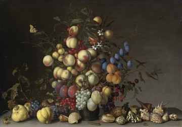 古典的な花 Painting - Bosschaert Ambrosius ピューターの花瓶に入ったカニリンゴとその他の果物